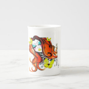 Röda huvud & fjärilskopp benporslin mugg