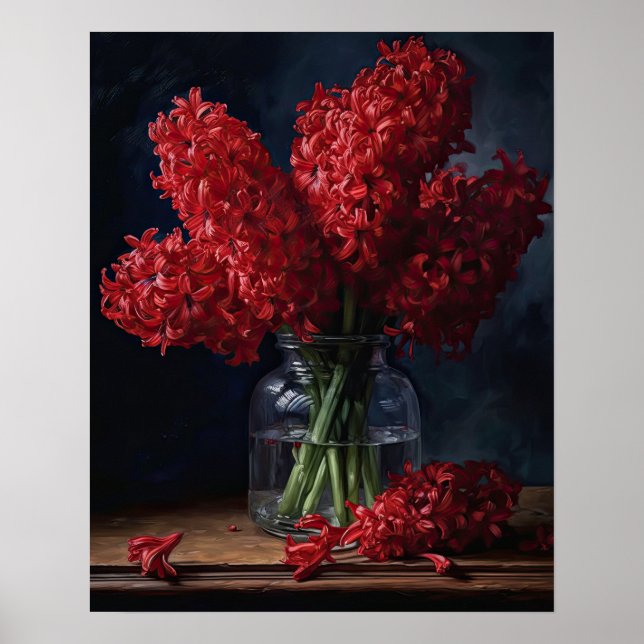Röda hyacint Flowers Art Skriv ut Poster (Framsidan)