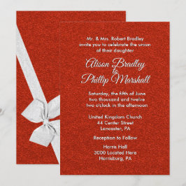 Röda inbjudan till Glitter och Bow Wedding 5"x 7"