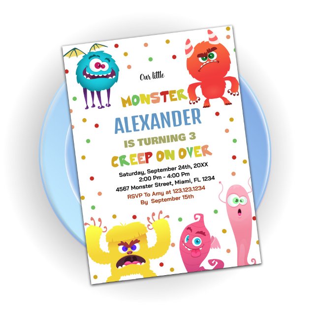Röda inbjudningar från måndag (Monster Birthday Invitations Red)