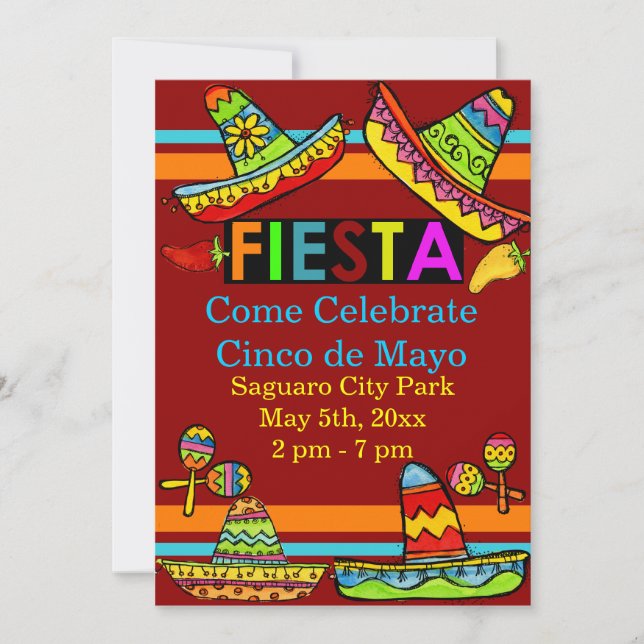 Röda inbjudningar till Mexikanska Fiesta Cinco de  (Framsida)