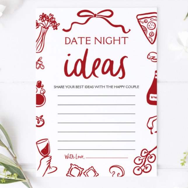 Röda italienska dejkvällsidéer Bröllopsdusch spel Inbjudningar (Red Italian Date Night Ideas Bridal Shower Game)