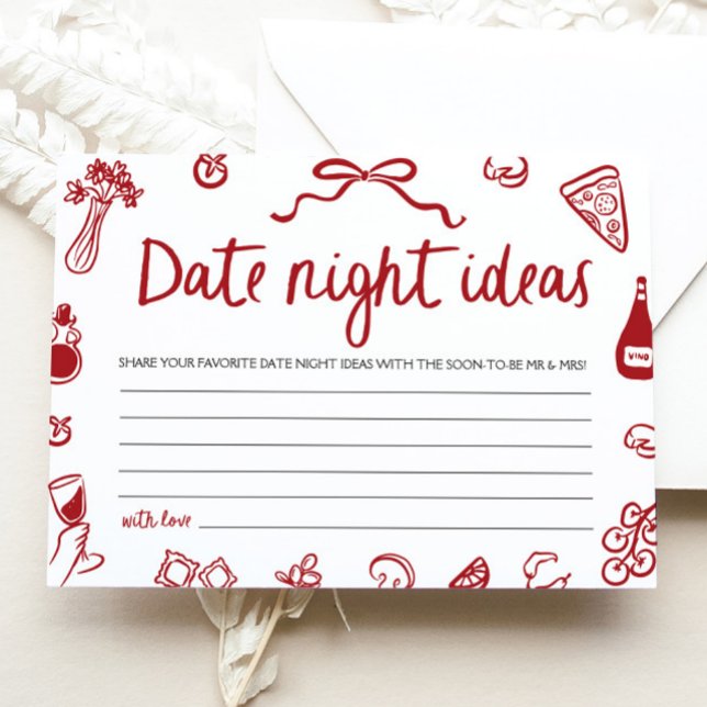 Röda italienska dejtingsnattidéer Bröllopsduschspe Inbjudningar (Red Italian Date night ideas Bridal Shower Game)