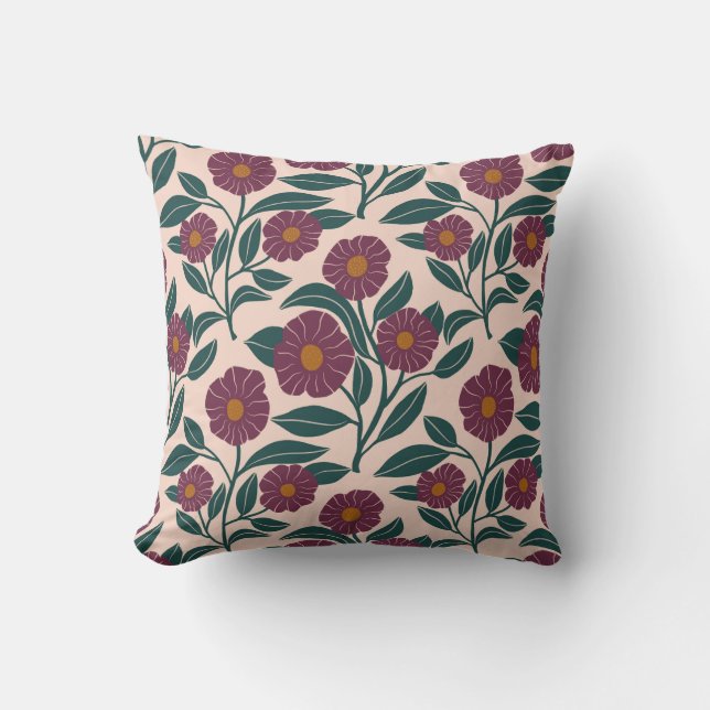 Röda jam-blommor med gröna blad Kuddvar Kudde (Framsida)