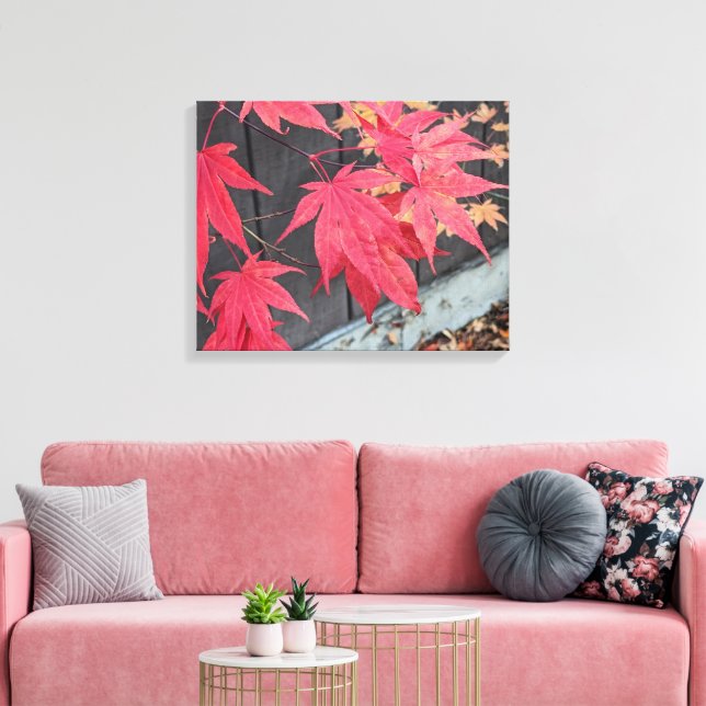 Röda japanska lönnlöven botaniska canvastryck (Insitu (Vardagsrum))