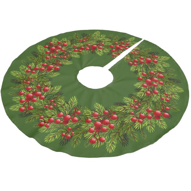 Röda järnekbär Gröna tallbar Motiv Julgransmatta Borstad Polyester (Vinklad)