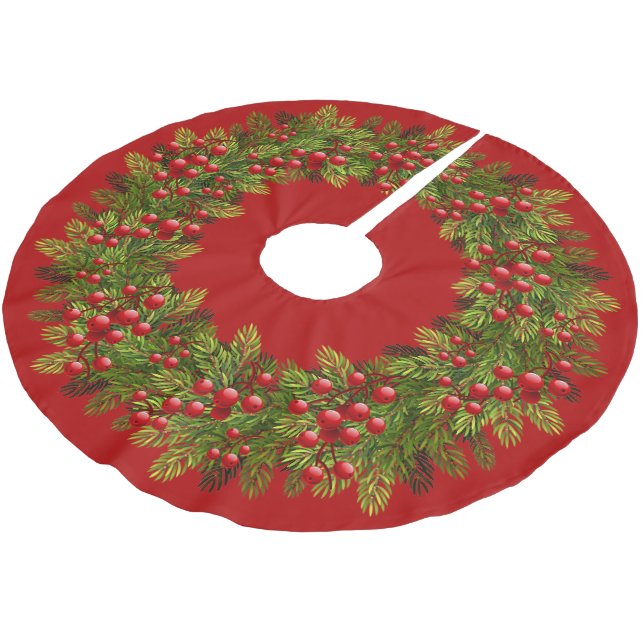 Röda järnekbär Gröna tallbar Motiv Julgransmatta Borstad Polyester (Vinklad)