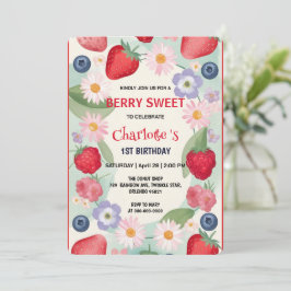 Röda jordgubbar 1:a födelsedag Party för barn Inbjudningar