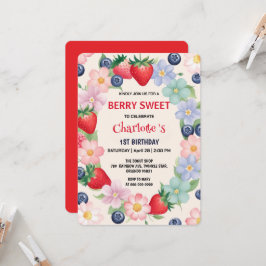 Röda jordgubbar 1:a födelsedag Party för barn Inbjudningar