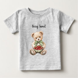 Röda jordgubbar Bär Söt Grön Båge Teddybjörn T Shirt