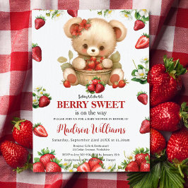 Röda jordgubbar Berry Sweet Bear Baby Shower Inbjudningar