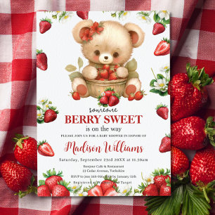 Röda jordgubbar Berry Sweet Bear Baby Shower Inbjudningar