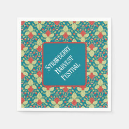 Röda jordgubbar, blommor, frukt och Springer Pappersservett