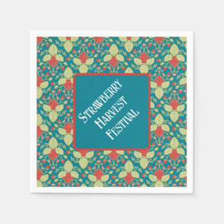 Röda jordgubbar, blommor, frukt och Springer Pappersservett