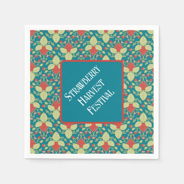 Röda jordgubbar, blommor, frukt och Springer Pappersservett (Framsidan)