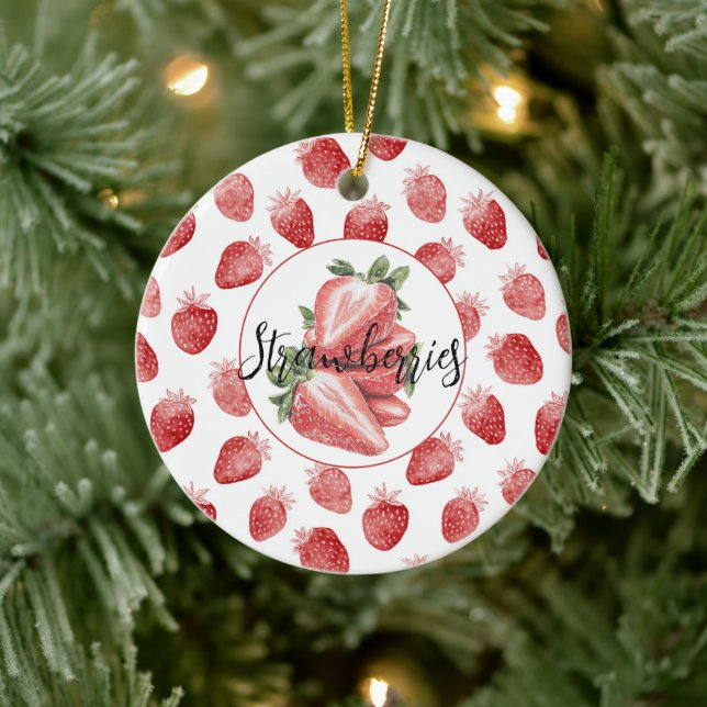 Röda jordgubbar frukt   julgransprydnad keramik (Träd)
