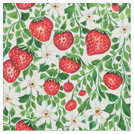 Röda jordgubbar och vita blommor tyg
