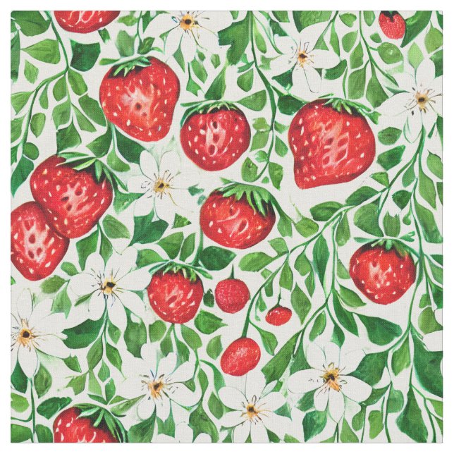 Röda jordgubbar och vita blommor tyg (Närbild)