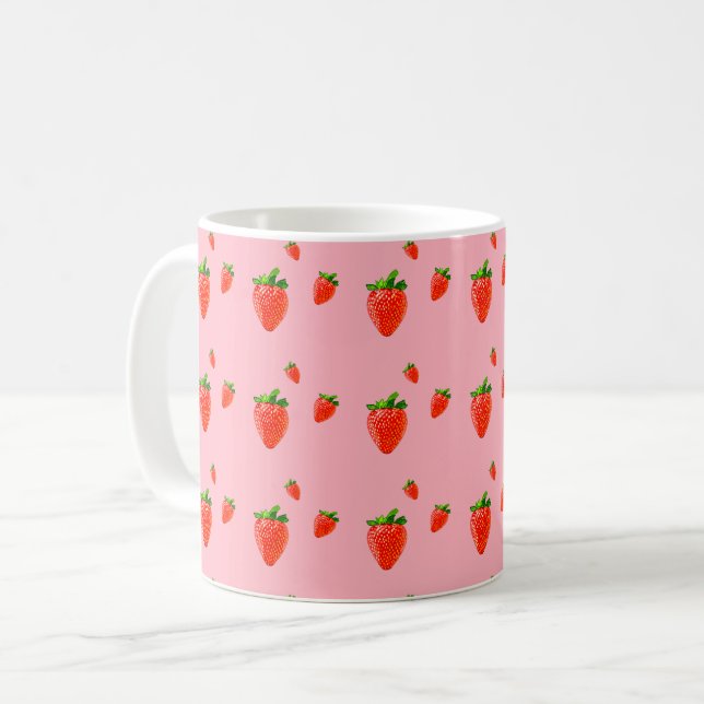 Röda jordgubbar på rosans bakgrund kaffemugg (Framsida vänster)
