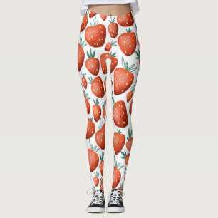 Röda jordgubbar Vit bakgrund Sömlös Leggings