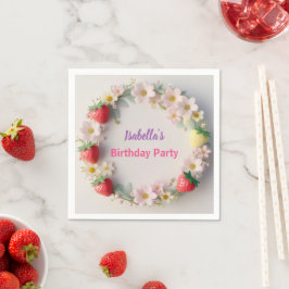 Röda jordgubbens rosa Daisy Födelsedagsfest för he Pappersservett