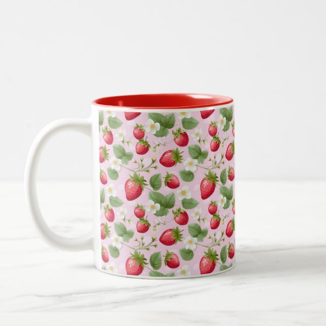 Röda jordgubbsblommor (Rosa White Flowers) Två-Tonad Mugg (Vänster)