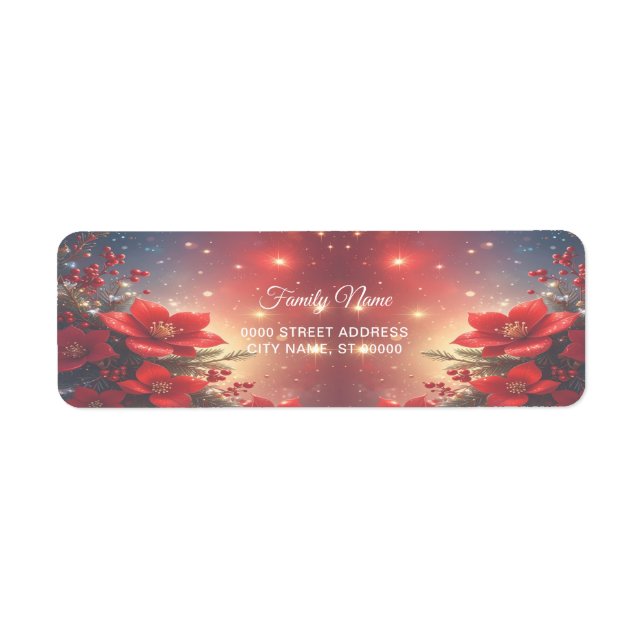 Röda jul blomster returadress etikett (Framsidan)