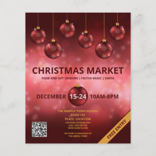 Röda julafton Baubles - julmarknaden Flygblad