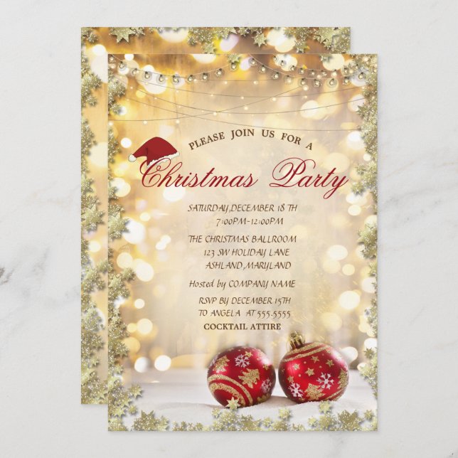 Röda julbalen, Stars julklapp Party Inbjudningar (Fram/baksida)