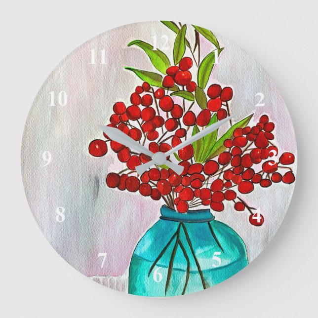Röda julberries bra konst stor klocka (Framsida)
