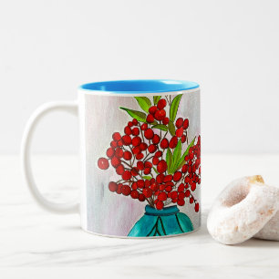 Röda julberries bra konst Två-Tonad mugg