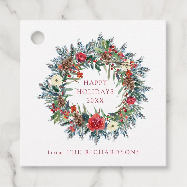 Röda julberries och Gräs Wandeft Kraft Gåvor Etiketter (Framsida)