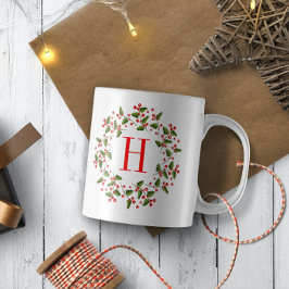 Röda julberries och vinterfritidsnöd kaffemugg