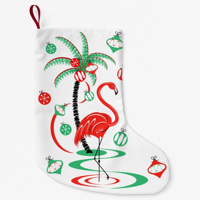 Röda julflamingofigurer dubbelsidiga liten julstrumpa (Framsidan)