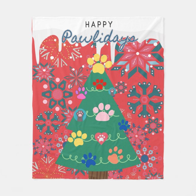 Röda Julgran med tassar-prydnadsföremål Fleecefilt (Framsidan)