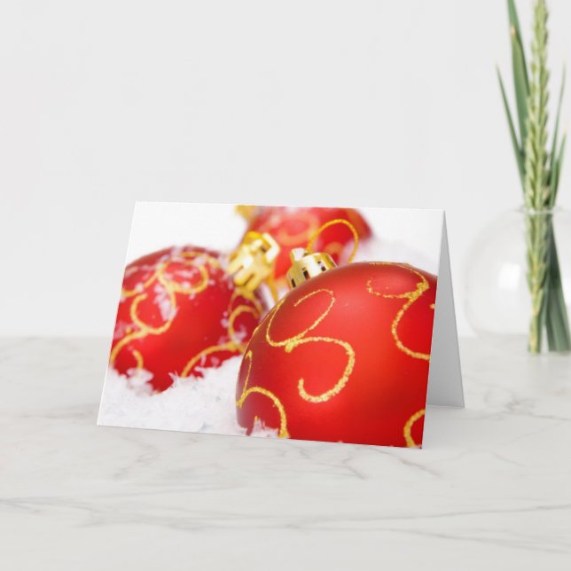 Röda julgranprydnadar helgkort (Framsida)