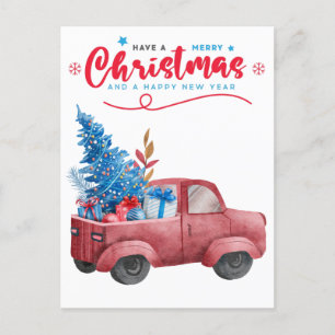 Röda julhälsningar i Lastbil Illustration Holiday Helg Vykort
