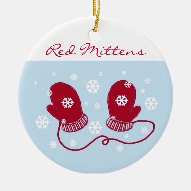 Röda julhandskar julgransprydnad keramik (Framsidan)