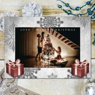 Röda julklappar och Snöflingor-fotokort Julkort