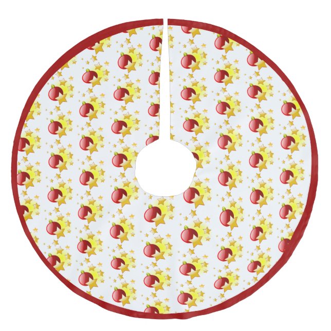 Röda julprydnader Guld Stars Red Gräns Julgransmatta Borstad Polyester (Framsidan)