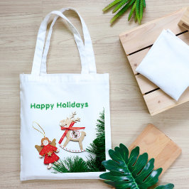 Röda julprydnader på White Tote bags Tygkasse