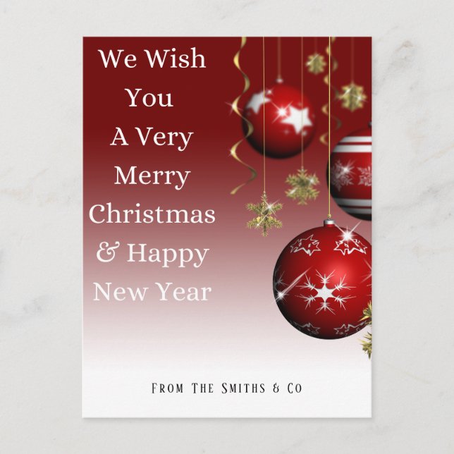 Röda julprydnadsföremål i Röda ombres bakgrund Helg Vykort (Framsida)