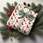 Röda julrenar Mönster#12 ID1009 Presentpapper<br><div class="desc">För in julhelgens magi i ditt hem med den här fina upprepningen av mönster från julrenar i silhuetter. De här vita renarna som är inrotade i ljust färg av rött, guld och sage-grönt skapar en livlig och festlig perfekt för alla helgdag tillfälle. Det här fina presentfiguret mönster fångar säsongens glädje...</div>