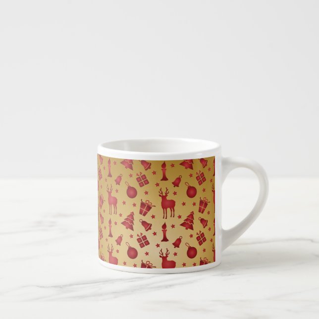Röda julrenar på Guld Espressomugg (Höger)