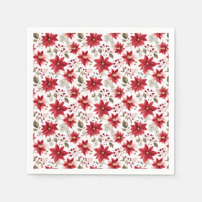 Röda julstjärna julblommor bär jul pappersservett (Framsidan)