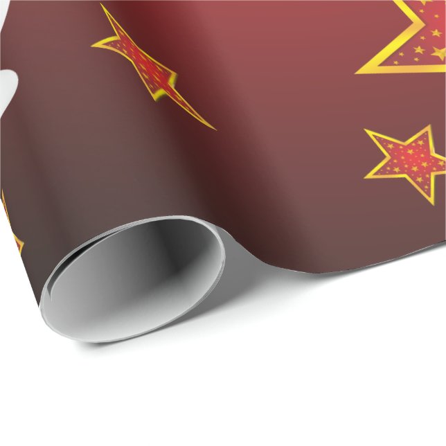 Röda julstjärnor i Guld Glitter och Snögubbe Presentpapper (Rullad Hörn)