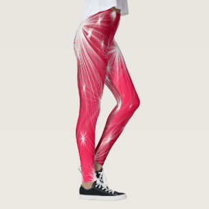 Röda julstjärnor med snöflingor och poinsettia leggings