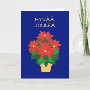 Röda julstjärnor på finlandssvensk språkhälsning helgkort