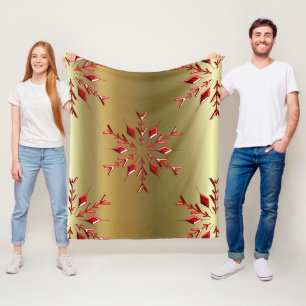 Röda julstjärnor på Guld Fleecefilt