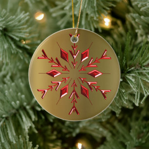 Röda julstjärnor på Guld Julgransprydnad Keramik